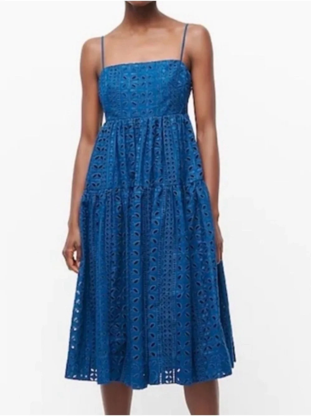 NWT J. Crew tie back Eyelet Dress in navy blue lined spaghetti strap 6